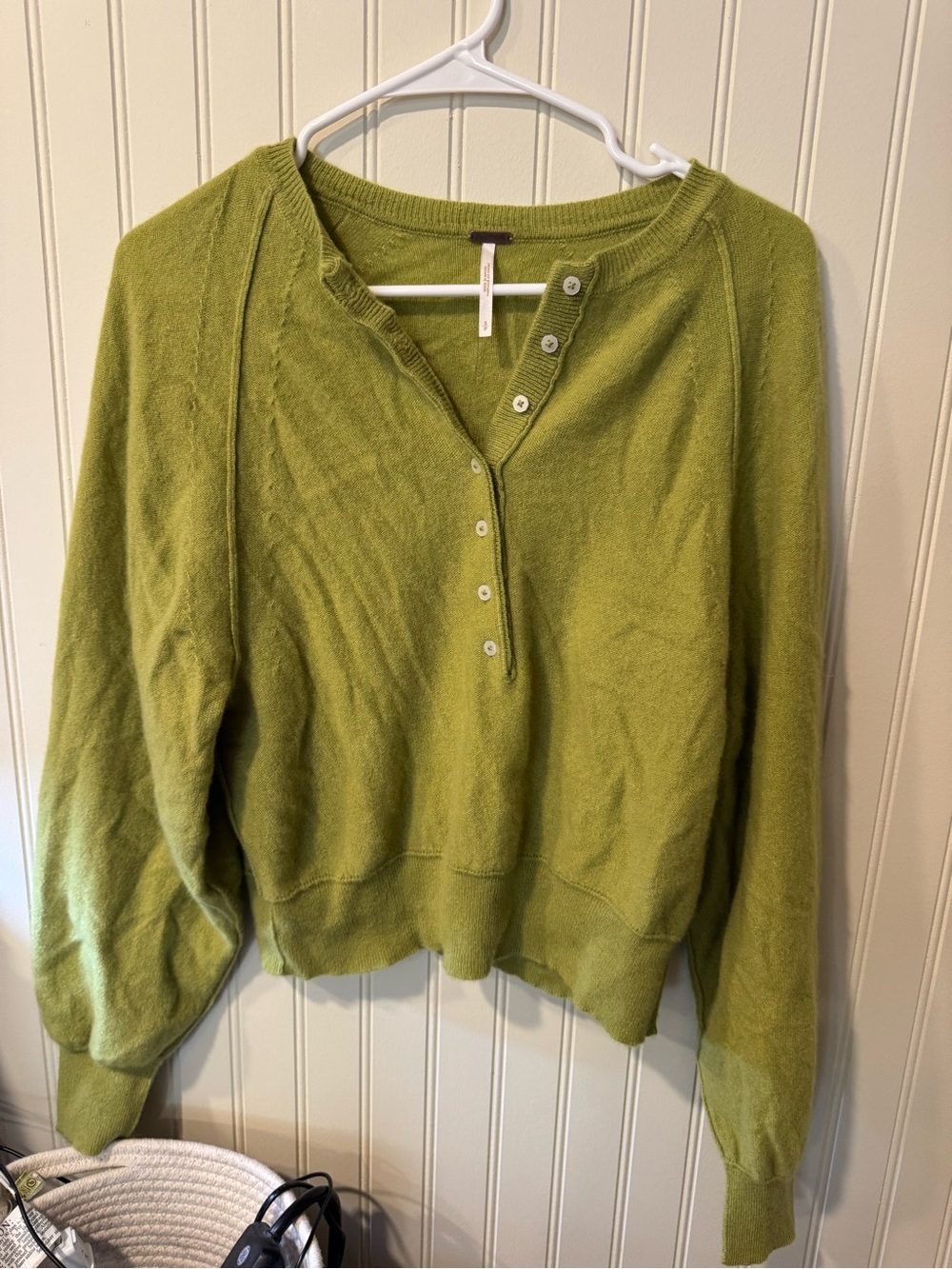 Free People Lime Green Henley Crewneck Sweater